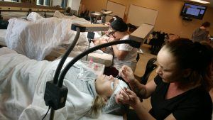 A group of phagans student working on their lash extension certification